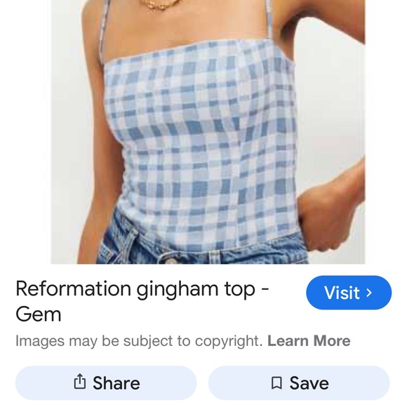 Reformation Tops - Reformation Blue Gingham Top